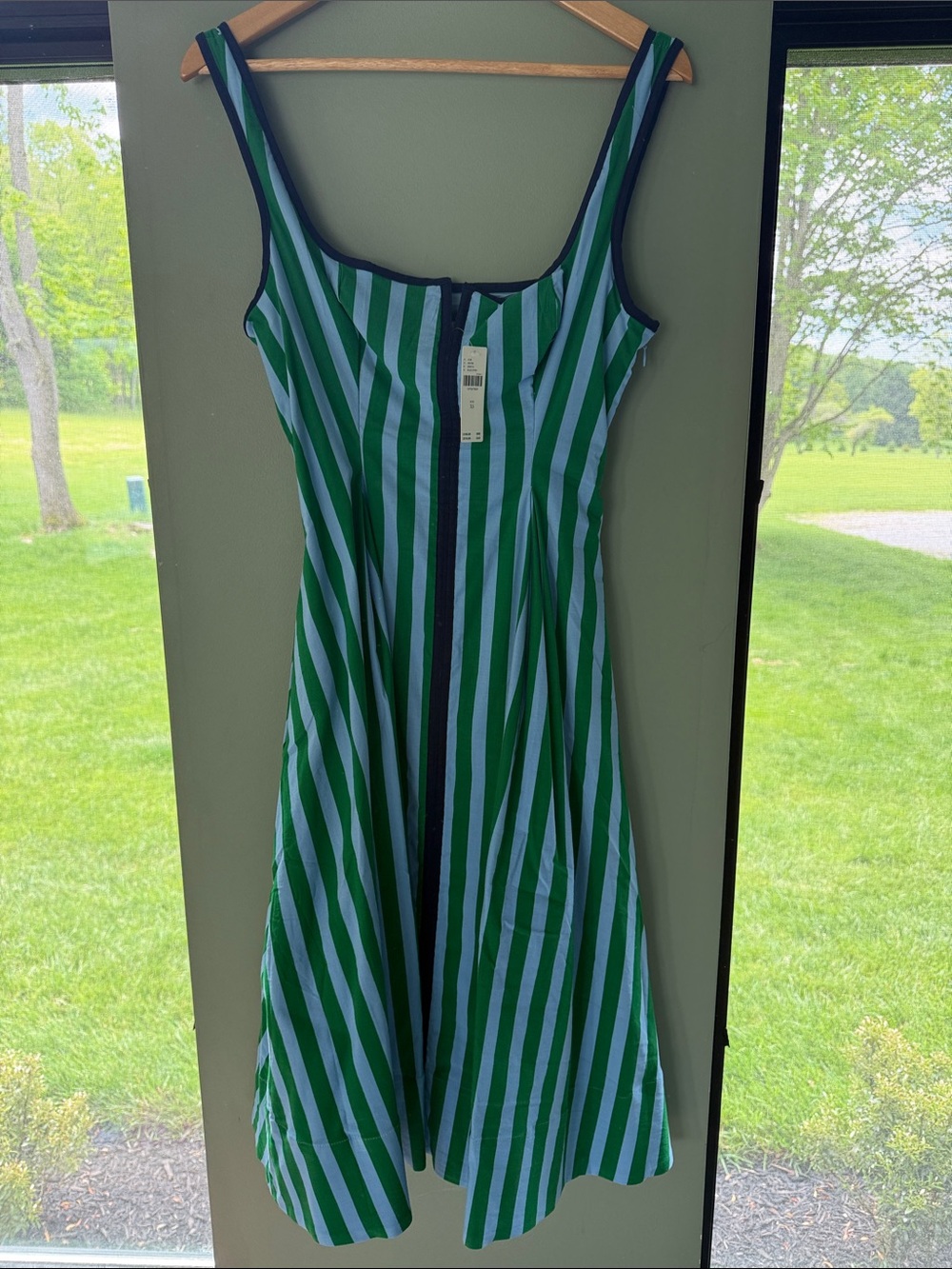 Anthropologie Green and Light Blue Striped Midi Dress